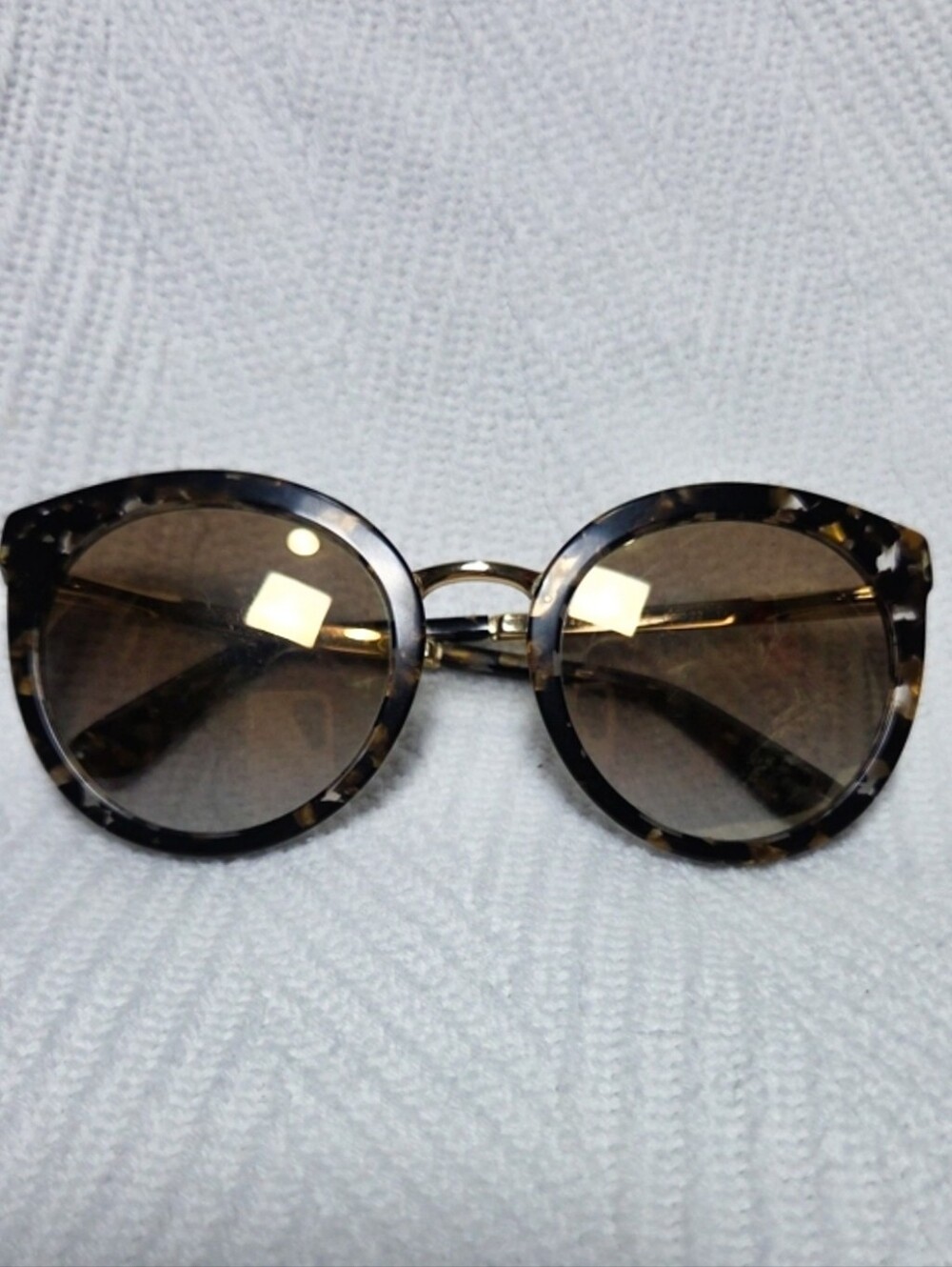 ​Dolce & Gabbana Womens Round Tortoiseshell Sunglasses Gold Metal Temples